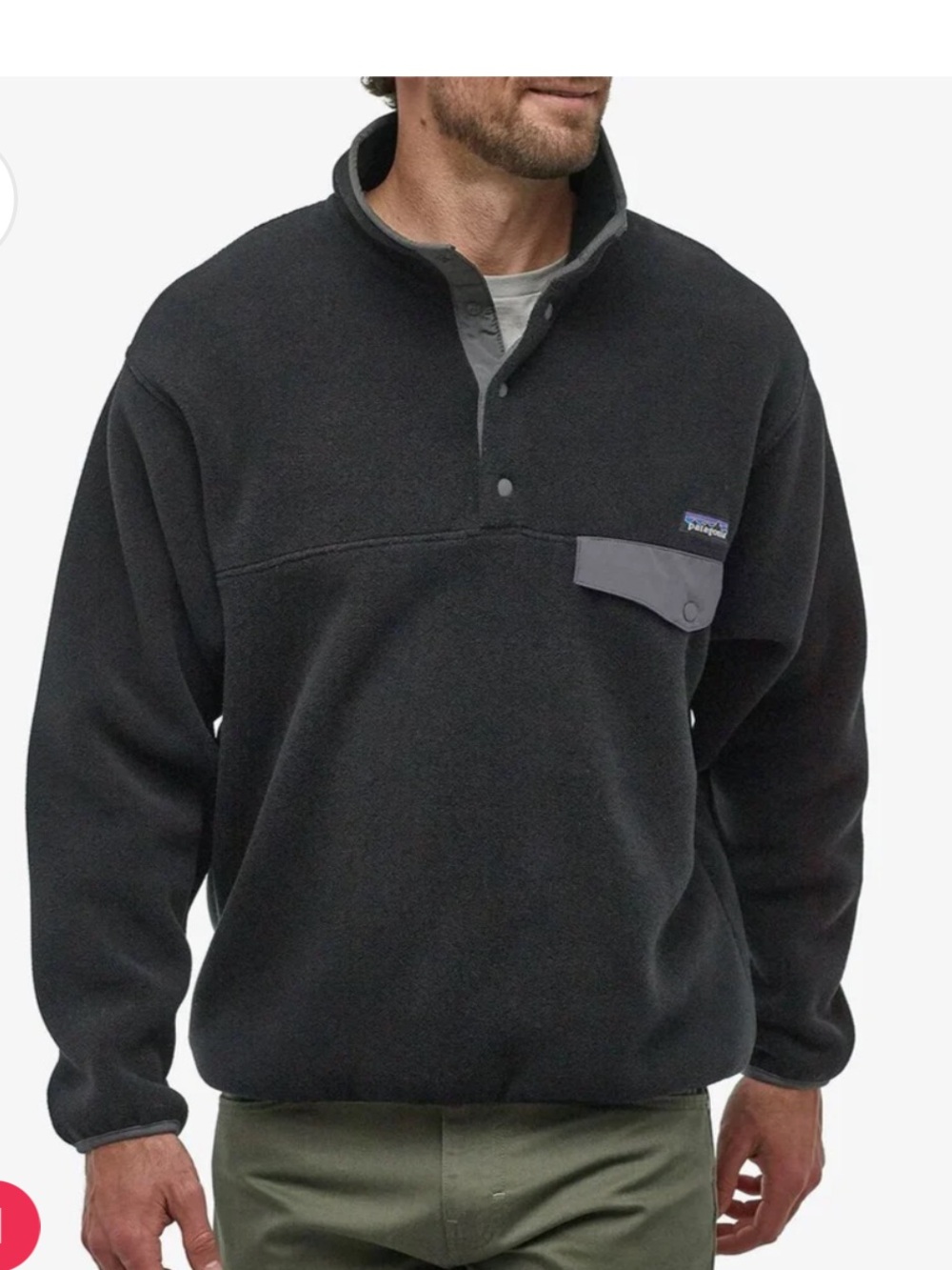 Patagonia Synchilla Black Fleece Snap T Pullover with Gray Chest Flap